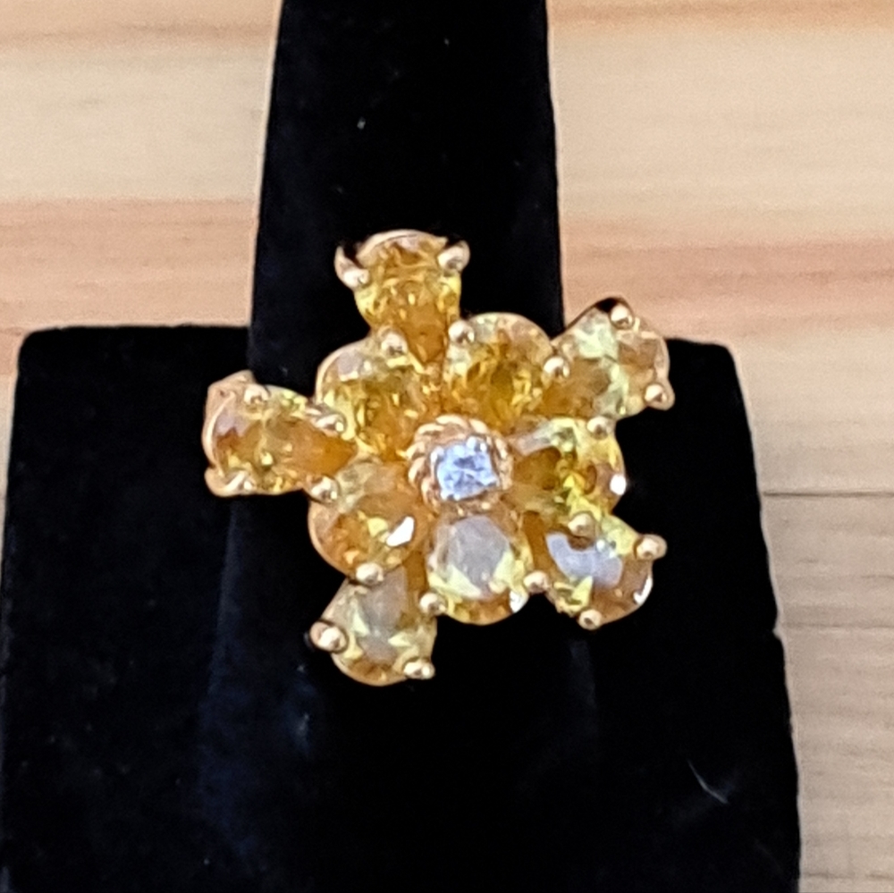 Gold Plated Sterling Silver Citrine and Diamond Ring
